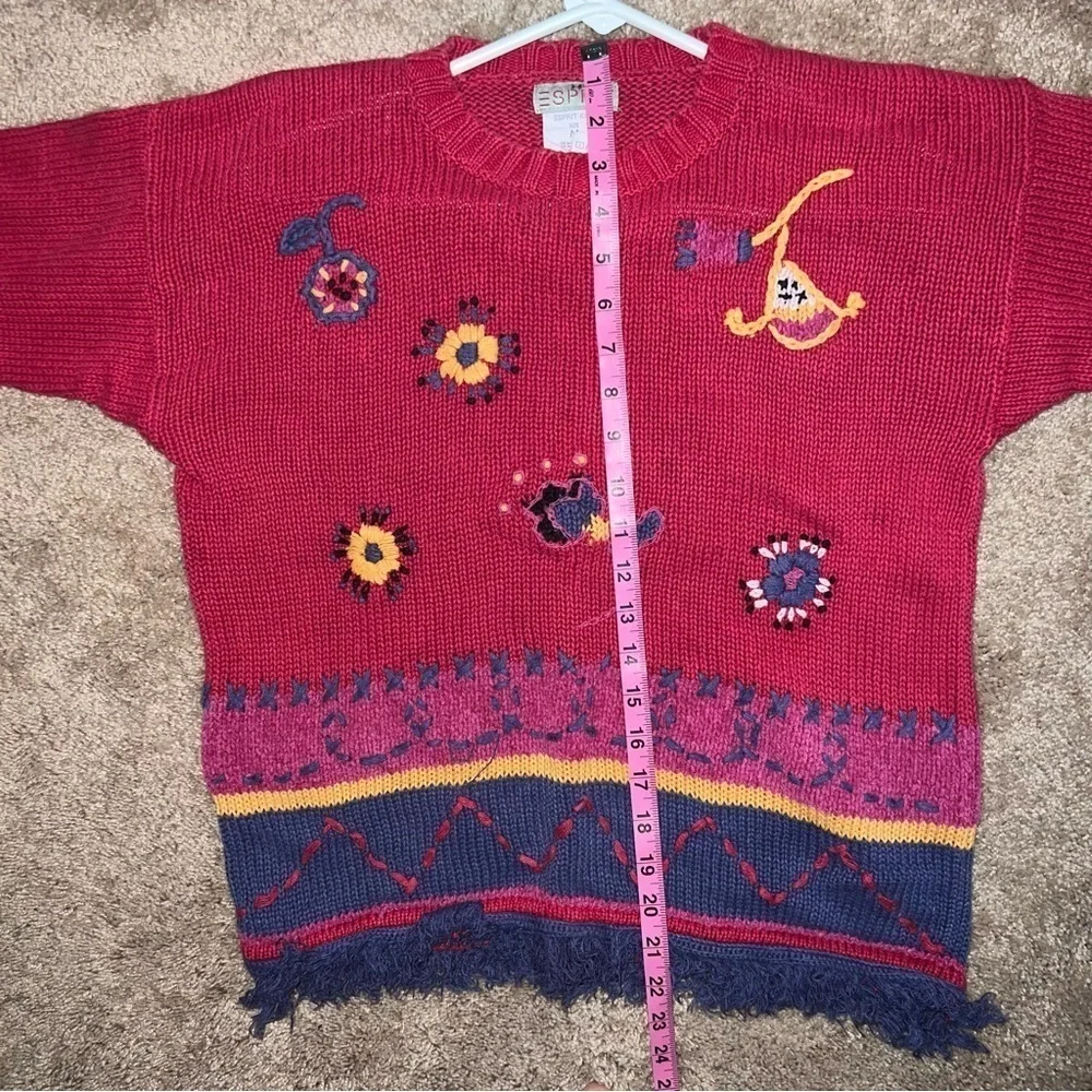 Vintage Esprit Kids Knit Fringe Hem Sweater Size Medium
